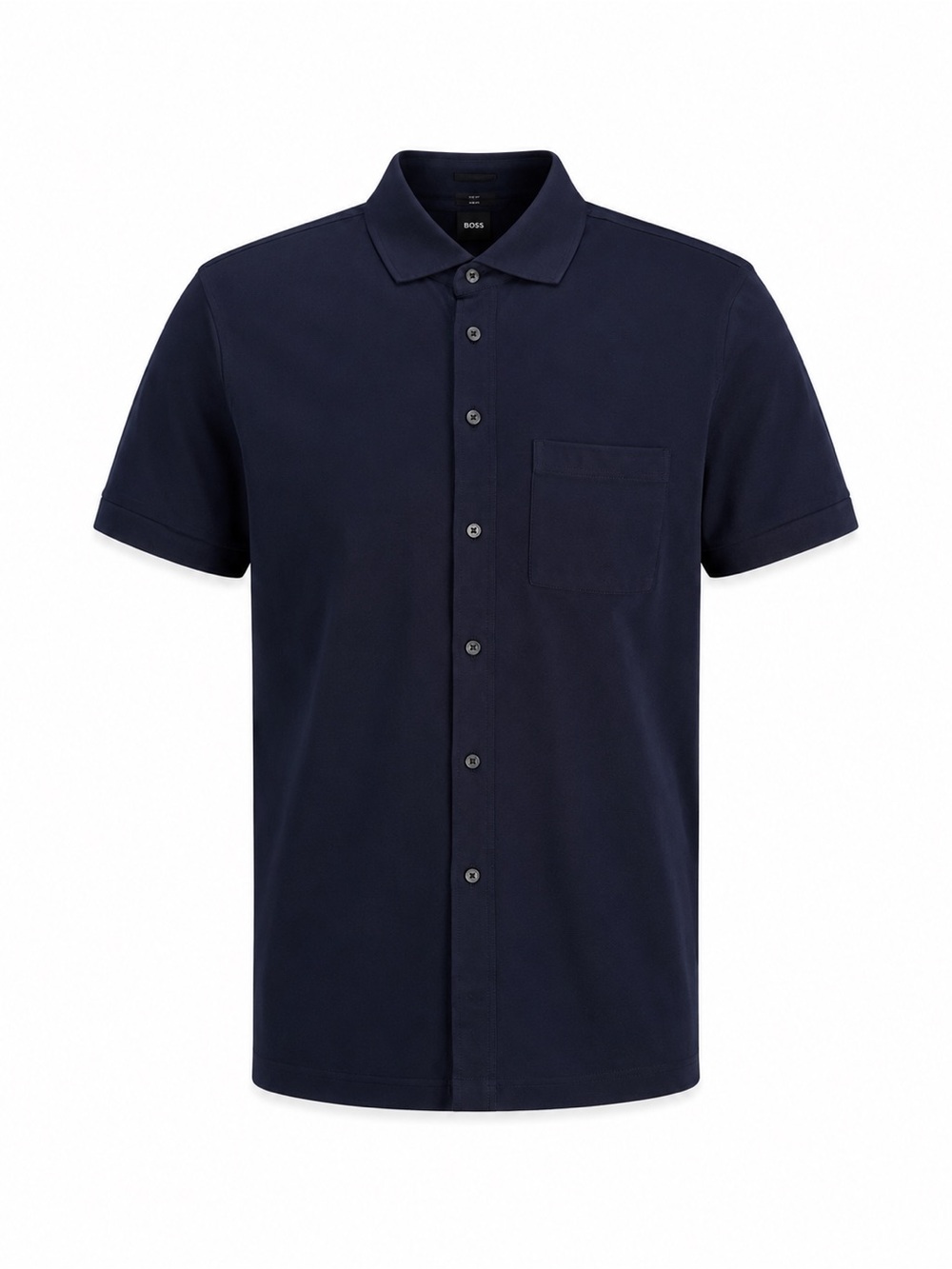 BOSS Navy Short-Sleeve Button-Down Shirt with Chest Pocket